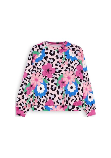 Denokids Çiçekli Leopar Kız Çocuk Sweatshirt Renkli