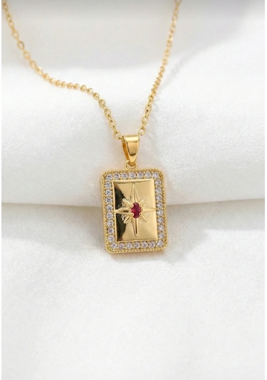 Gold Renk Zirkon Taşlı Kuzey Yıldızı Model Kolye Altın