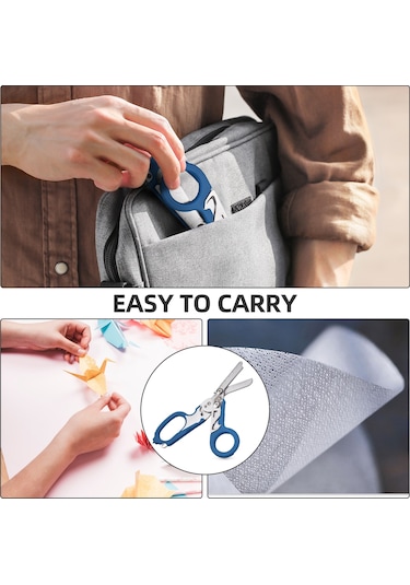 Hfambition Mavi Çok Fonksiyonlu Folding Makas - Dış Mekan Kamp Araçları, Cam Kırıcı, Şişe Açıcı, Ölçü Çizgili Dayanıklı Gereç