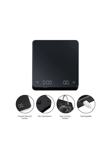 Wondernest Usb Terazisi Siyah Yüksek Hassasiyetli Led Kahve Espresso Ekranlı Dijital 3kg Ue Siyah