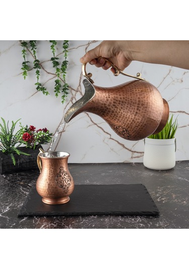 Dmt Copper Gaziantep Bakır El Işlemeli Otantik Sürahi-bardak Seti Otantik Kutulu Hediyelik