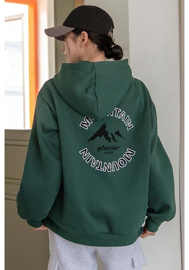 Unisex Montaın Baskılı Oversize Sweatshirt Siyah