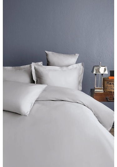 Simply İce Grey Pamuk Saten Nevresim Takımı Çift Kişilik