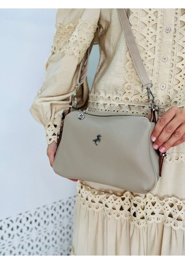Miami Polo Clup Yumuşak Suni Deri Çapraz Askılı El Çanta Bej