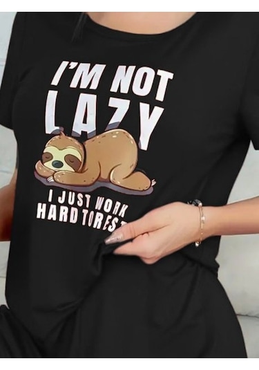 Reka Moda Kadın Kısa Kollu Bisiklet Yaka Baskılı Viskon Bluz Ve Şort Ikili Takım Siyah