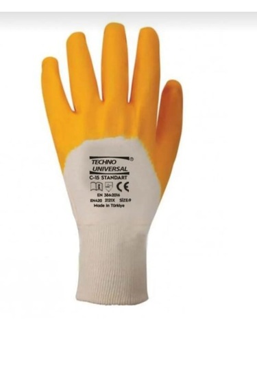 İşçi Eldiveni L No:9 Polyester Örme Nitril Eldiven Sarı-beyaz 7 Adet