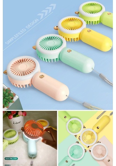 Didadodo Technosmart Mini El Fanı, Usb Şarjlı Led Işıklı, Taşınabilir Ergonomik Tasarımlı Yeni Renk Seçenekleri