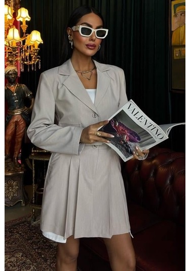 Crop Ceketli Ve Pile Etekli Garnili Takım 10111 Karışık