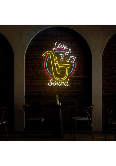 Twins Led Live Sound Yazılı Ve Şekilli Neon Tabela Çokrenkli Model:model:64713366 Çok Renkli