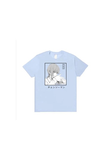 Gökyüzü Mavisi Anime Testere Adam Rahat Hip Hop Büyük Boy Womne Erkekler Kawai Makima T-shirt Harajuku Yaz Kısa Kollu Gök Mavi