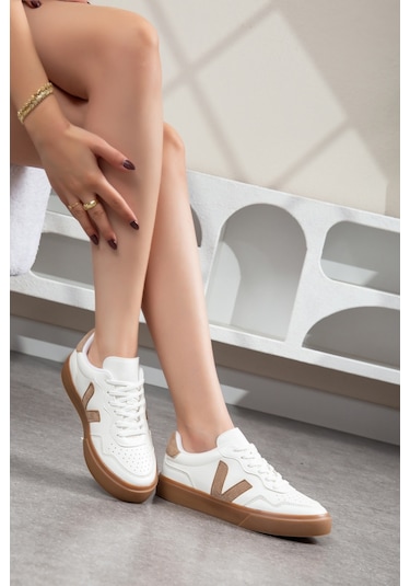 Daxtors Anka Günlük Ortopedik Kadın Sneaker Spor Ayakkabı Taba