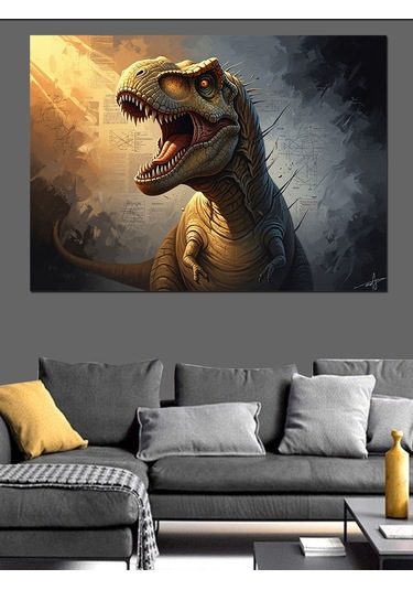 Ahşap Tablo Kükreyen Dinozor T-rex Portre Tablosu