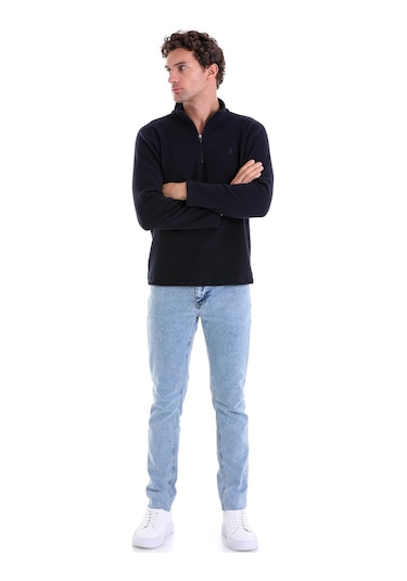 Hatemoğlu Regular Fit Tam Boy Fermuarlı Erkek Polar Sweatshirt Lacivert