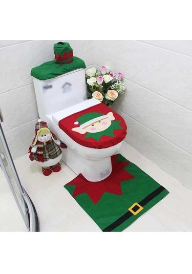 Novahub 3 Adet Noel Tuvalet Kapağı Kapağı U Şekilli Tuvalet Halısı Seti, Festival Dekoru İçin Yumuşak Kaymaz Su Emici Banyo Halısı Yeni Tasarım