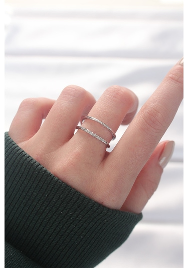 2li Görünümlü Su Yolu Tasarımlı Silver Renk Ayarlanabilir Yüzük - Ebj240521w24353 Bakır