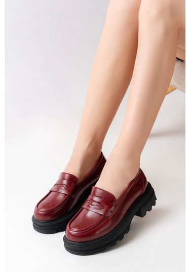 Bordo Rugan Günlük Yüksek Tabanlı Loafer Ayakkabı Bordo