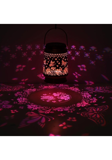 Kelebek Güneş Feneri Işıkları Açık Hava Asılı 2 Güneş Enerjili Kapak Sıcak Beyaz Ve Renkli, Metal Dekor Fenerleri- Led Dekoratif Işık S Sıcak Beyaz