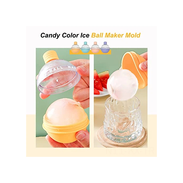 Kangvka 4'lü Silikon Buz Topu Kalıbı, Yeme İçme Seviyesi As Silikon, 2.5 İnç Yuvarlak Buzlar, Whiskey Ve Kokteyller İçin, Kolay Çıkarma Tabanlı Turuncu