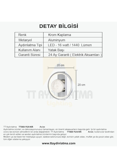 Tt069-yuv-kr Tt Aydınlatma Toplu Krom Kaplama 3 Renk Ledli Aplik Krom