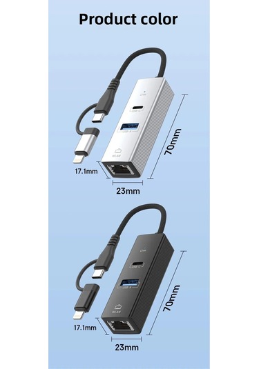 3 Portlu Ağ Ve Veri Adaptörü: Rj45 Lan + Usb 3.0 + Type-c Girişli Metal Kasa
