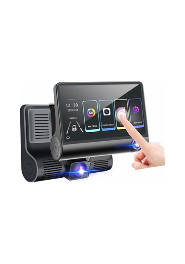 Lemestar Üç Yönlü Araç Kaydedici: Ön+iç+arka Kameralı, Hd Gece Görüşü, Geniş Açı, Geri Vites Görüntüsü, 4 İnç Tuşlu Versiyon