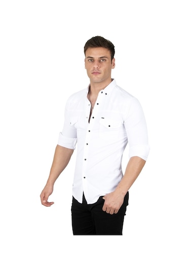 Deepsea Erkek Beyaz Çıtçıtlı Kot Gömlek 2300419 Beyaz