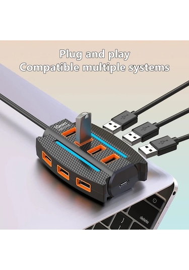 Xuweiwei 1 Adet Siyah Yüksek Hızlı 10 Portlu Usb 2 0 Hub Rgb Işıklı Çoklu Cihaz Ayrıcı Veri Aktarım Tak Çalıştır 36v Bilgisayar Aksesuarı