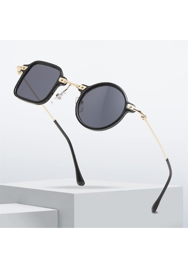 Kare Yuvarlak Güneş Gözlüğü Kişilik Düzensiz Güneş Gözlükleri Retro Erkek Uv400 Gölge Gözlük Siyah Mavi