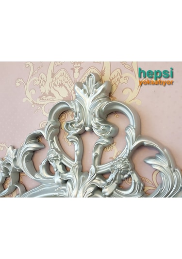 Vintage Taç Model Gümüş Renk Dekoratif Ayna