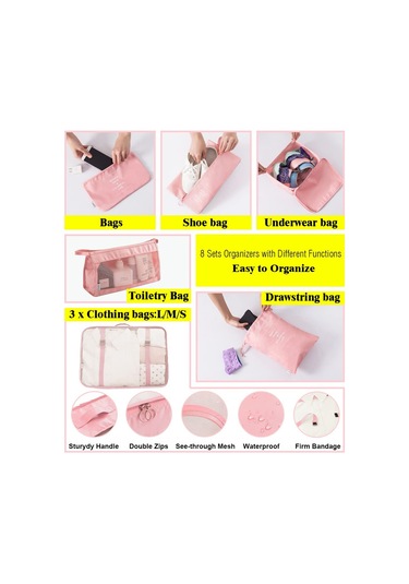 Monyee Turuncu Seyahat Organizer Seti 8 Parça - Çanta İçin Giyim Ayırma Çantaları, Mesh Tasarım, Su Geçirmez, El Tutuculu Ve Kaymazsız Kilitli