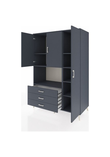 Kronos Dolap 7 Raflı 3 Çekmeceli 3 Kapaklı 132x59x195 Antrasit-antrasit/antrasit Antrasıt/antrasıt