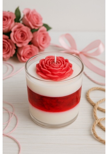 Gül Kokulu Mum Bardakta Gül