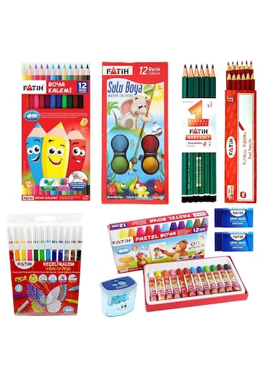 Fatih Okul Kırtasiye Seti Pastel+Sulu+Kuru+Keçeli Kalem Fatih Set2