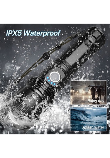 Jeemson Çok Fonksiyonlu Şarj Edilebilir El Feneri - 5000mah Pil, 5 Aydınlatma Modu, Tip-c Şarj, Su Geçirmez Siyah