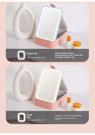 Aurora Süskutusu Led Makyaj Aynasıdepolama Pembe