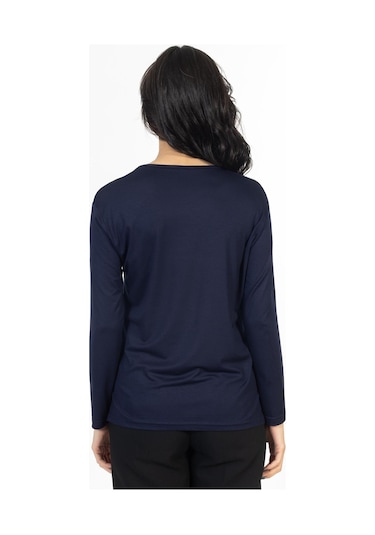 Yeni Model Taş İşlemeli Yuvarlak Yaka Likralı Anne Penye Bluz 6435-lacivert Lacivert