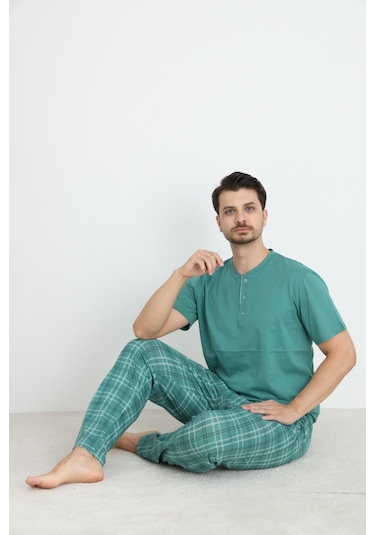 Arcan Arc Erkek Pijama Takımı Kısa Kol Düğmeli Yeşil