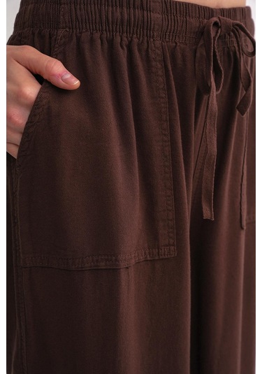 4629 Kadın Bol Paça Yüksek Bel Viskon Palazzo Pantolon Kahve Kahve