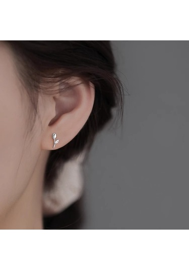 Oloey Kore Lale Küpe Gümüş İğne Küpe Gümüş