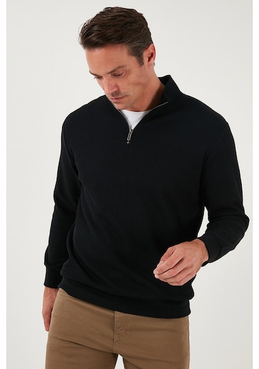 Buratti Pamuklu Regular Fit Yarım Fermuarlı Dik Yaka Erkek Sweat 5905716 Siyah
