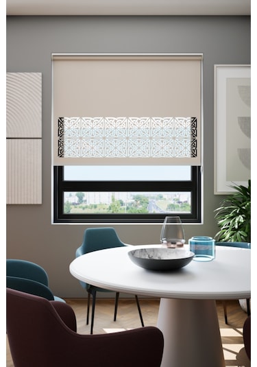 Lazer Kesim Mat Stor Perde, Lazer Kesimli Klasik Serisi, C-161003 Açık Kahverengi Açık Kahverengi