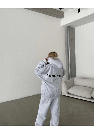 Reka Moda Nakış İşlemeli Üç İplik Sweat Takım- Gri Gri