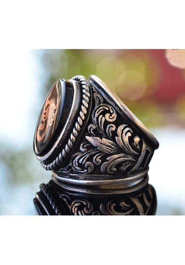 Akrep Hayvan Yüzüğü - Erkekler İçin Sterlin Gümüş Zambak Desenli Büyük Yüzük Gümüş