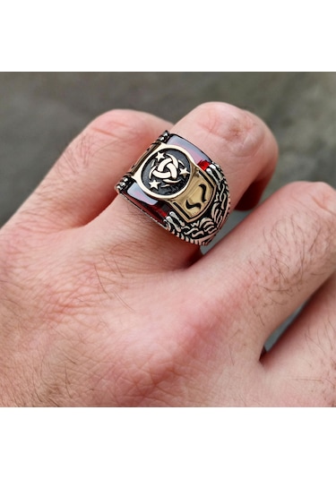 Fkgümüş Kırmızı Taşlı Teşkilatı Mahsusa Erkek Yüzük