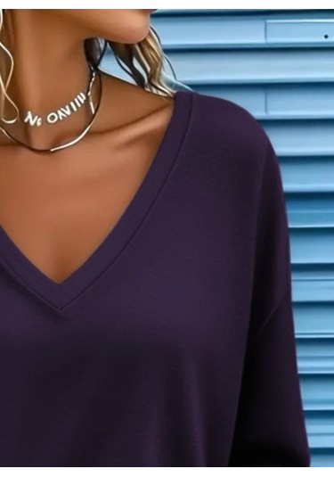 Tua Moda Kadın Uzun Kollu V Yakalı Viskon Iki Iplik Bluz Bordo