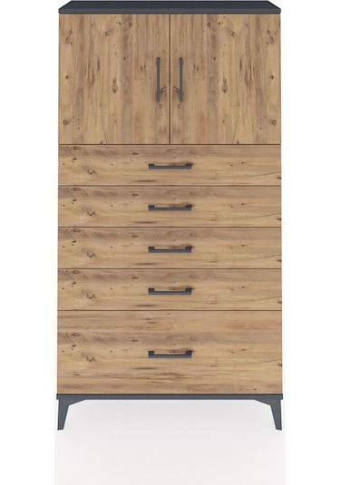 Arges Dolap 2 Raflı 5 Çekmeceli 2 Kapaklı 88x30x163 Antrasit-çam Antrasit