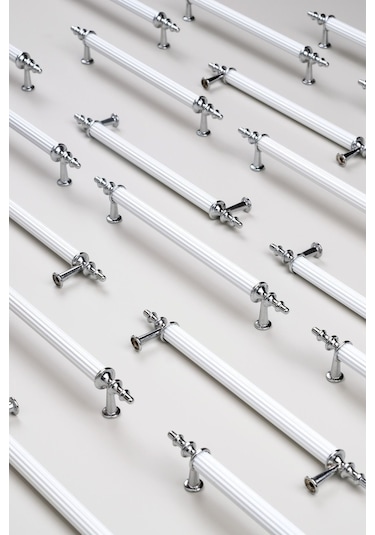 Tuana Rustik Alüminyum Metal Lüks Modern Mobilya Çekmece Mutfak Dolabı Kulpu Beyaz-krom 128mm Beyaz-krom