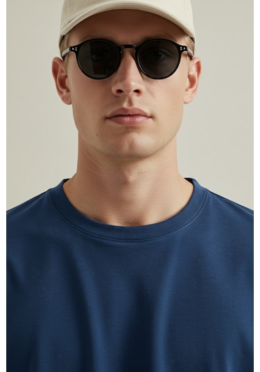 Erkek Oversize Basic Tişört Unisex %100 Pamuk Rahat Kalıp Erkek Tam Oversize Tişört Indigo