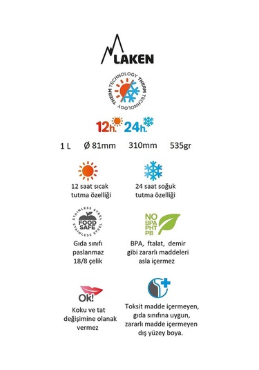 Laken Paslanmaz Çelik THERMO FLASK 1L BLUE -  LK18100A