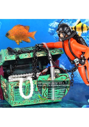 Vkemall Akvaryum Zenginleştirici: Siyah Dalga Dalgıç Ve Hazine Sandığı, Balık Tankı Oksijenatörü Ve Dekoratif Aksesuar Hava Pompa Gerektirir